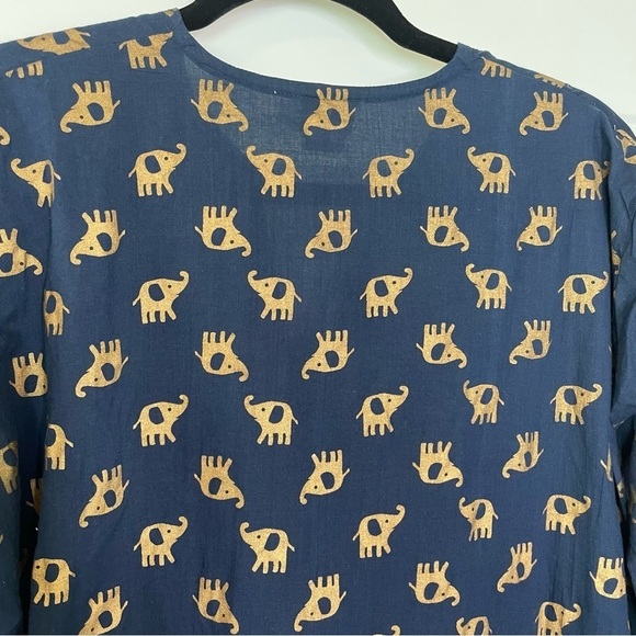 Boutique Lexi York 100% Cotton Elephant Print Shift Dress w/Ornate Pompom Tassel - Picture 9 of 11